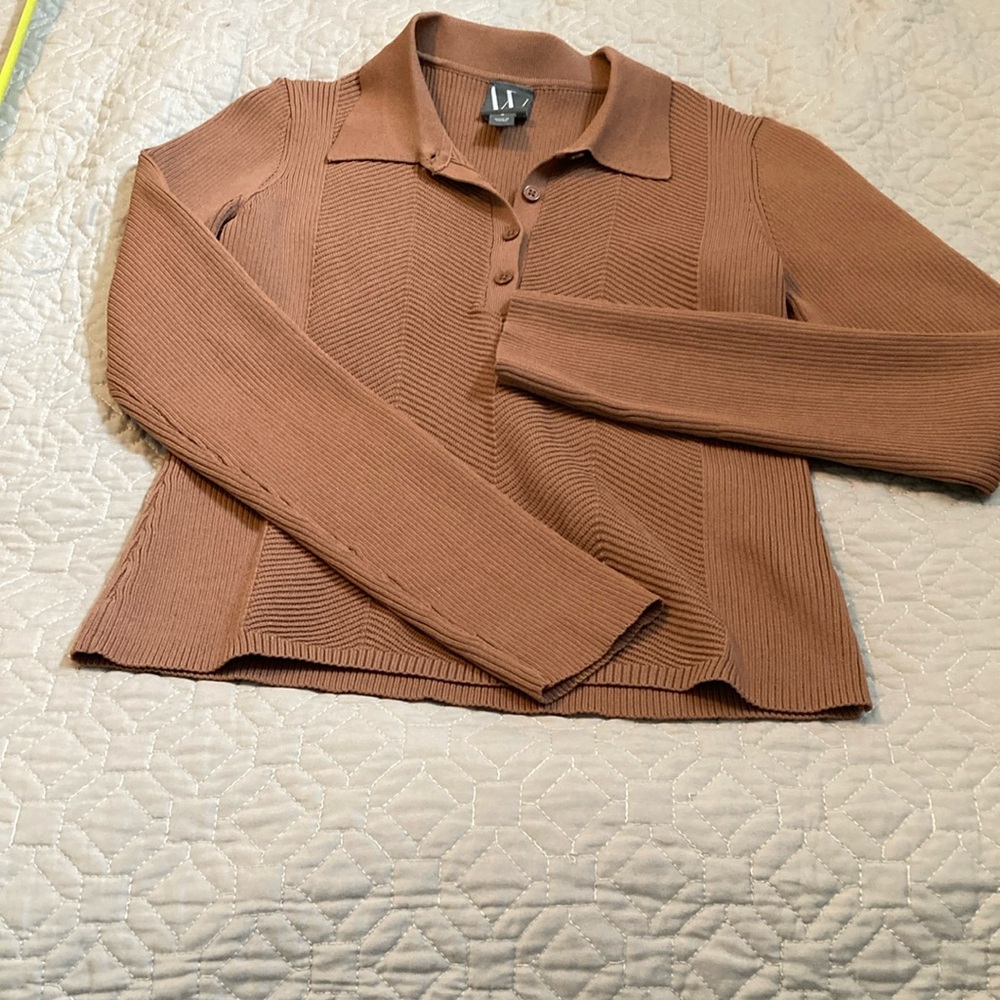 Worthington Brown Ribbed Blouse